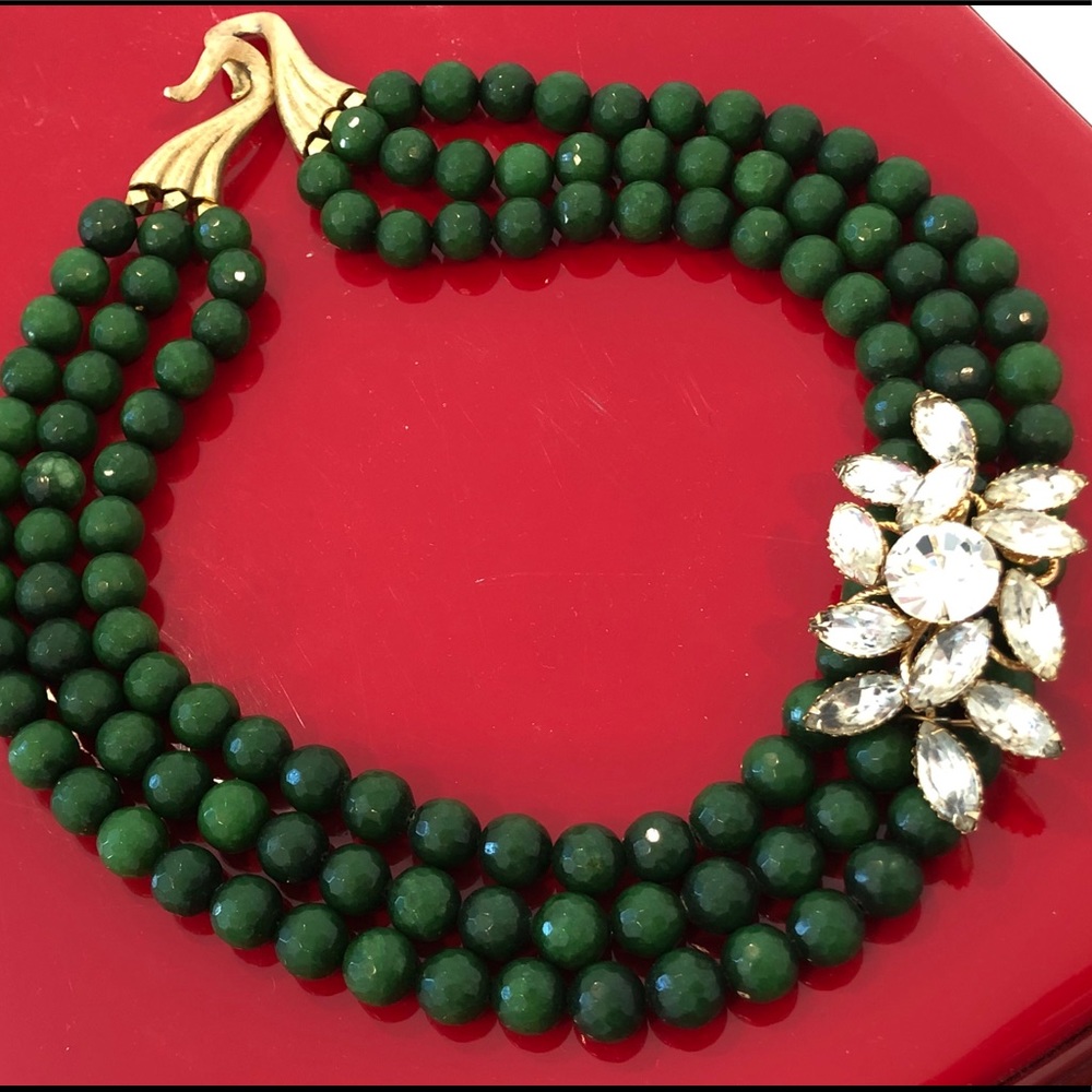 Stunning Jade and Crystal Antique Necklace